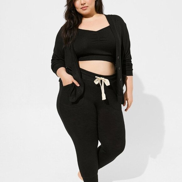 Torrid Light Weight Hacci Hooded Lounge black Cardigan - Picture 4 of 10